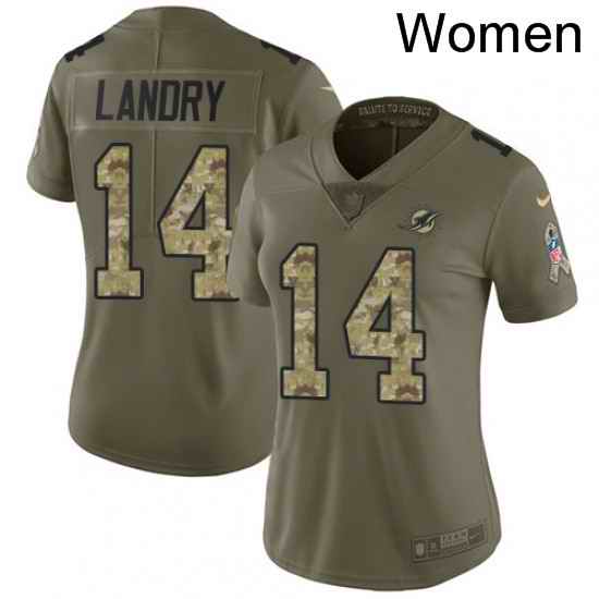 Womens Nike Miami Dolphins 14 Jarvis Landry Limited OliveCamo 2017 Salute to Service NFL Jersey